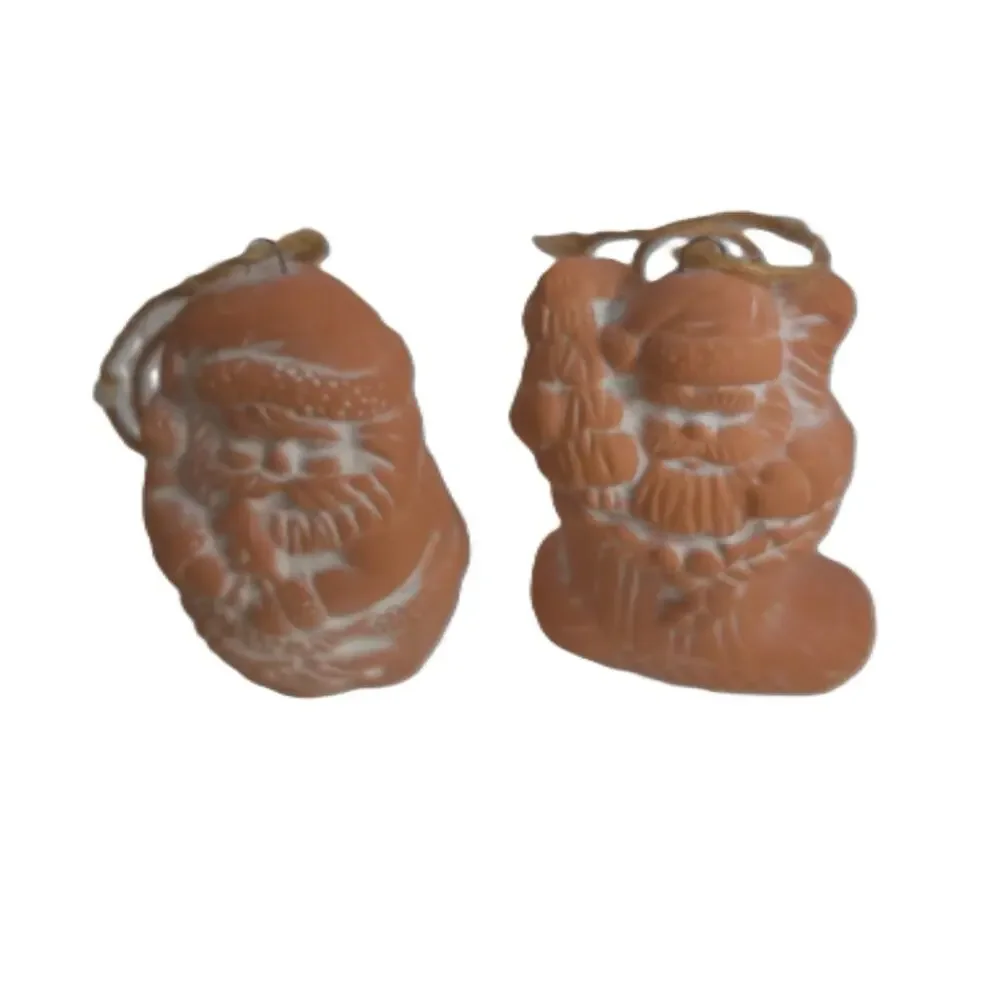 Pier 1 Terracotta Santa Claus Christmas Ornaments Set of 2
